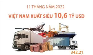 11 tháng năm 2022. Việt Nam xuất siêu 10,6 tỷ USD.